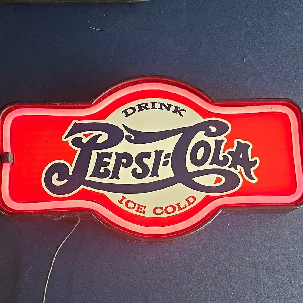 Pepsi-Cola Ice Cold Lighted Advertising Sign, Red White Blue, 2018 Original